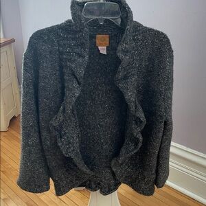 Ruby Rd. Charcoal Ruffled Cardigan